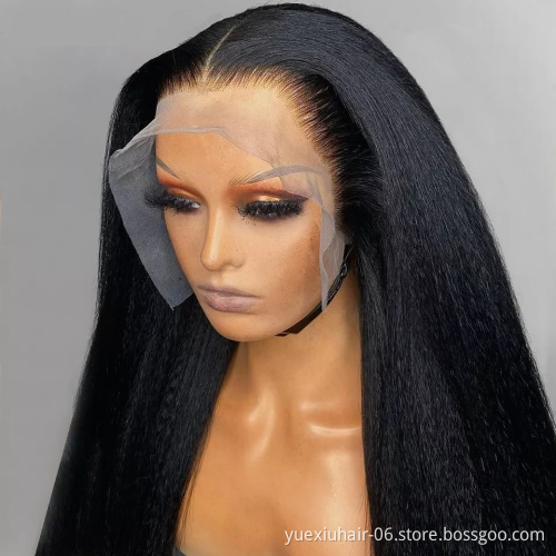 Factory Supply Brazilian Cuticle Aligned Raw Virgin Hair Kinky Straight 13x4 Lace Front Wig Human Hair for Black Women